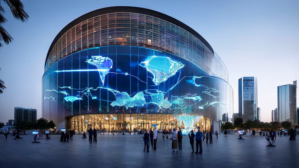 Futuristic city scene showcasing cross-border e-commerce using AI technology to achieve traffic surge in 2025