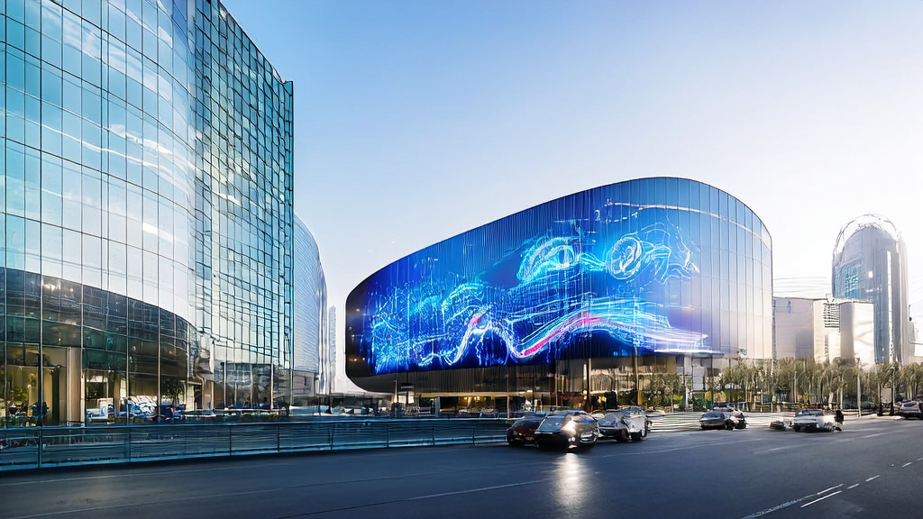 未来城市的现代化办公室内，工作人员使用AI系统优化广告投放策略，屏幕上显示Claude Opus4.5生成的多语言营销文案和客户预测模型。