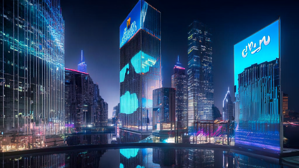 未来城市的夜景中，数据分析团队正在处理Twitter数据并研究AI获客新趋势