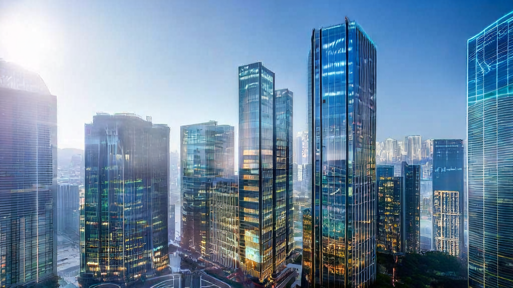 A cross-border e-commerce company in a futuristic city uses AI technology to optimize email marketing strategies and improve customer acquisition efficiency