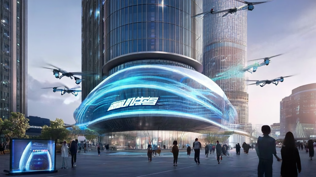 未来城市中的AI技术应用，展示2025年跨境电商如何利用AI高效获客