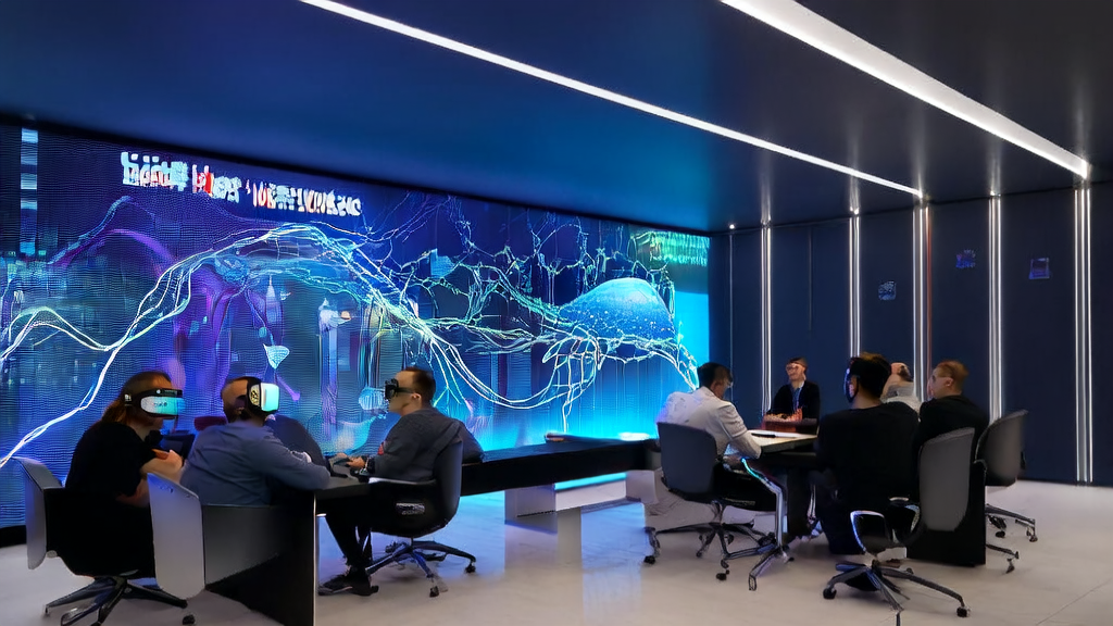 Future cross-border e-commerce office where the team discusses AI-driven customer acquisition strategies