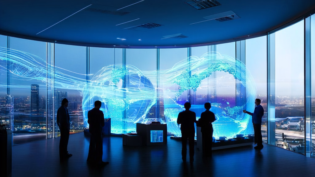 数据分析师在现代化办公室中通过AI技术分析制造业海关数据，提升客户获取效率