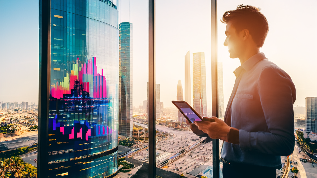 中东地区的年轻创业者利用AI技术进行高效获客,背景是繁忙的城市景象
