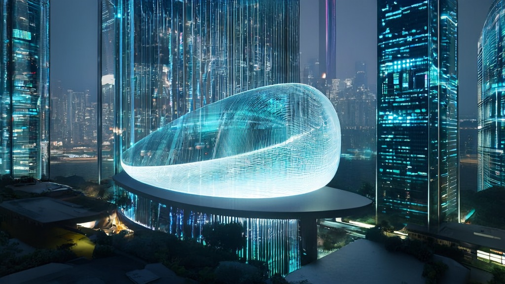 AI control center in a futuristic city, showcasing how AI technology optimizes ad targeting and precisely reaches target audiences