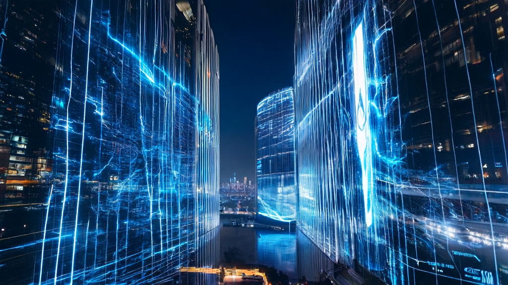 未来城市中的AI控制室,展示AI优化广告投放过程和LLaDA2.0模型