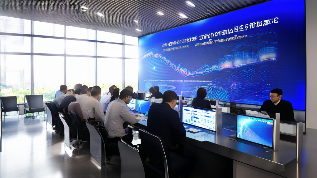 A modern office scene where employees are utilizing AI technology for keyword optimization and search engine traffic growth