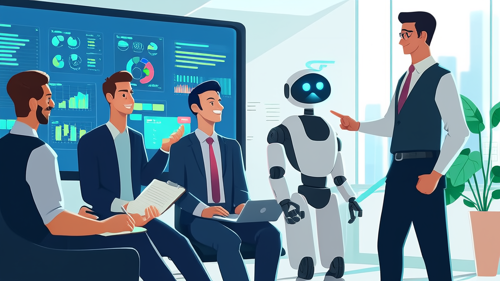 Professionals in an office discussing AI acquisition strategies using Feishu and LinkedIn
