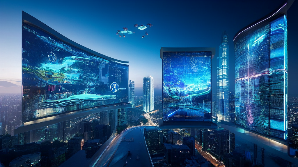 未来城市中的AI广告投放中心，展示了通过多模态数据分析实现精准广告触达的场景