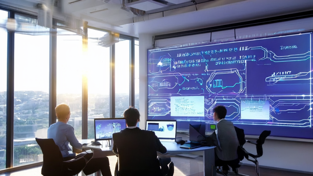 Marketing team in a modern office using AI technology to optimize ad targeting and reduce CPA