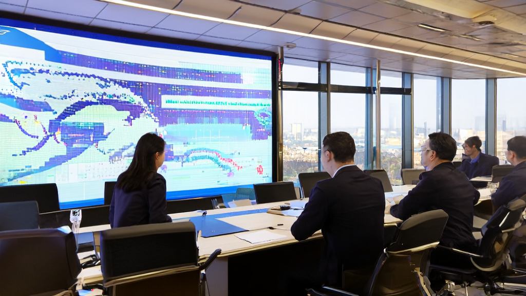 In a modern office, employees use DingTalk 8.1.10 AI features to optimize cross-border e-commerce advertising, with screens displaying real-time data analysis and creative suggestions.