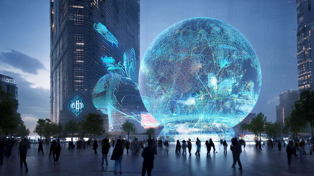 未来城市的AI广告投放场景，展示高科技广告优化和精准触达目标用户的策略