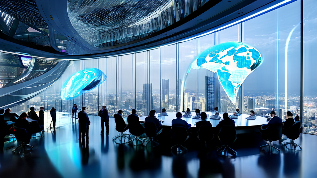 未来的城市中，数据科学家利用AI优化广告投放，机器人展示最新ASR技术