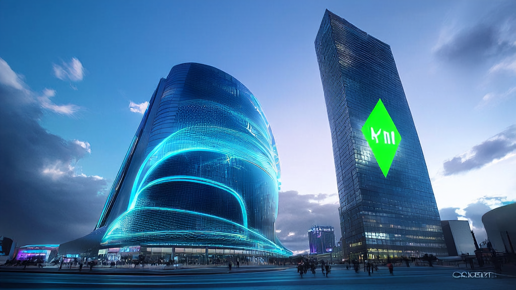 A future city scene showcasing AI-optimized advertising, highlighting precise audience targeting technology