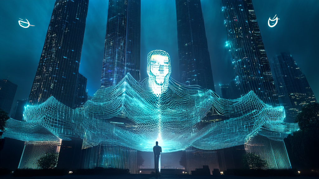 AI advertising optimization in a futuristic city, showcasing the high-tech data center of Elon Musk's xAI company