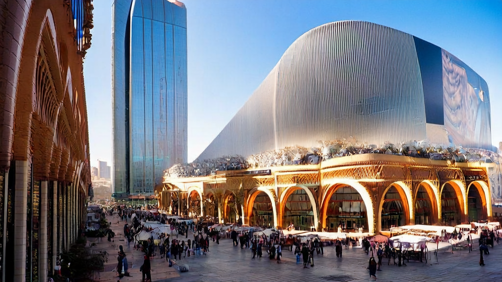 中东城市的繁华街景中展示AI优化广告投放的效果