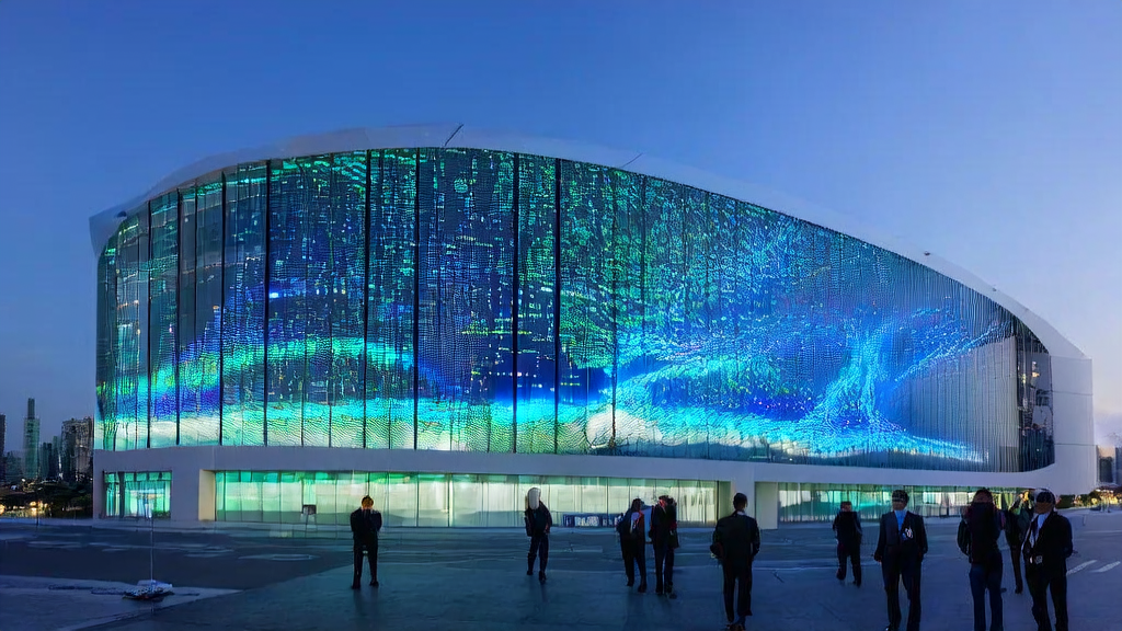 繁华都市中的办公楼内，数据分析师正在使用AI技术优化广告投放，确保精准触达目标人群并降低CPA。