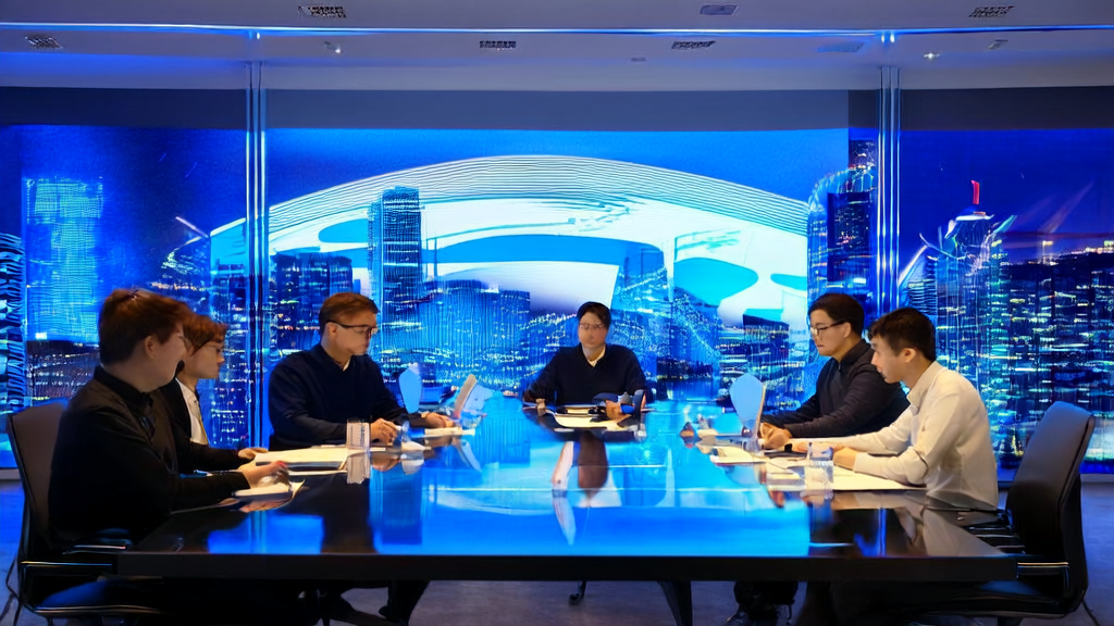 Engineers in a meeting room discussing how to optimize advertising using the Spark X1.5 model to reduce CPA costs.