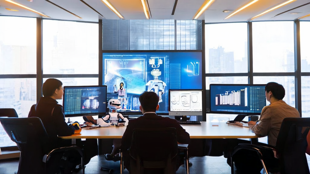 现代化办公室中，营销专家们使用vLLM-Omni优化广告投放策略