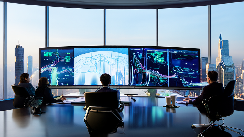 在现代化办公室中，分析师们使用Skywork R1V4-Lite进行AI优化广告投放策略的讨论