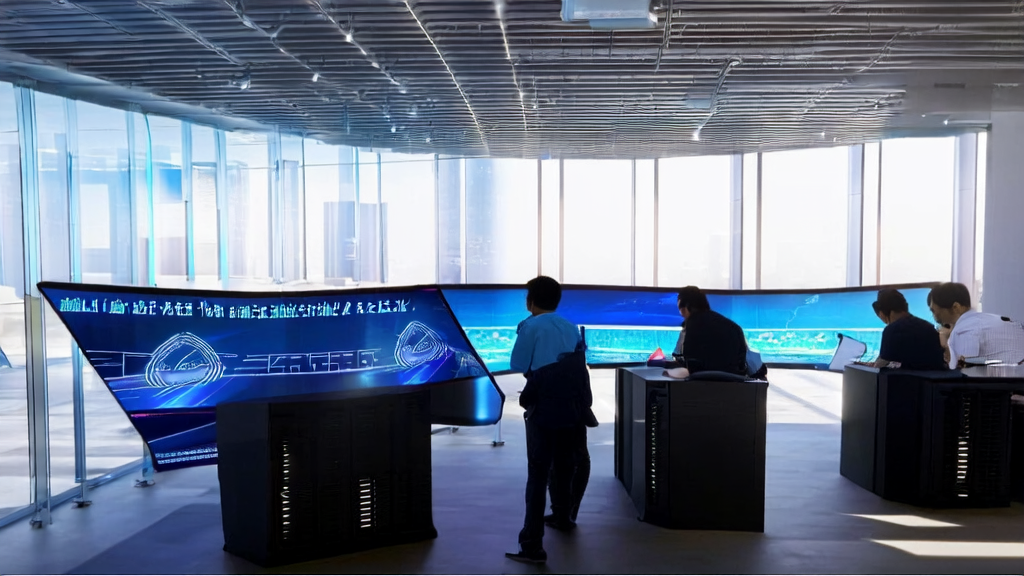 在阳光明媚的办公室里，员工们通过AI技术优化广告投放，精准触达目标人群并降低CPA