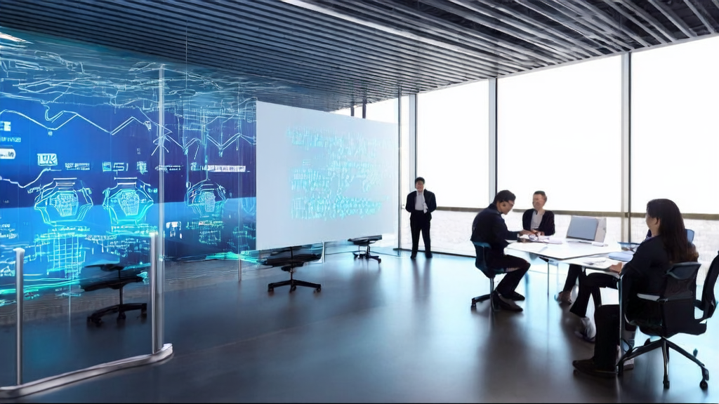 AI algorithms optimizing customer data cleaning and acquisition strategies in a modern office environment