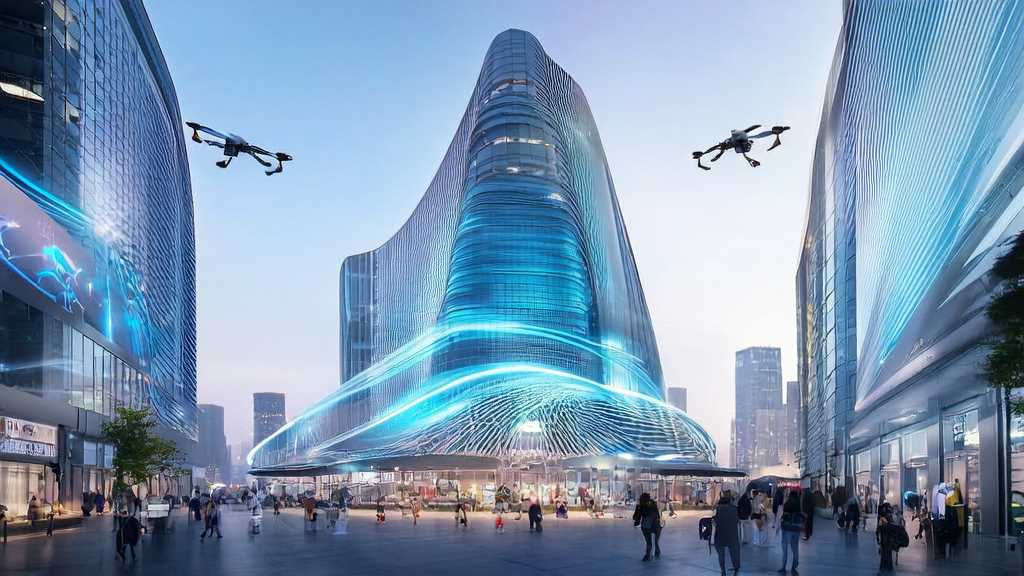 2025年AI助力跨境电商突破增长瓶颈的未来城市景象