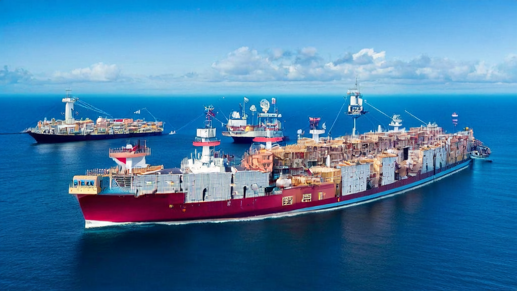 Merchant ships navigating the global digital ocean with AI technology for precise customer acquisition and efficient product selection