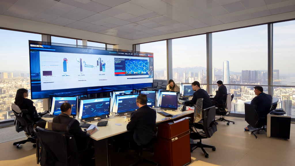 E-commerce office where employees use AI technology for efficient customer acquisition and data analysis