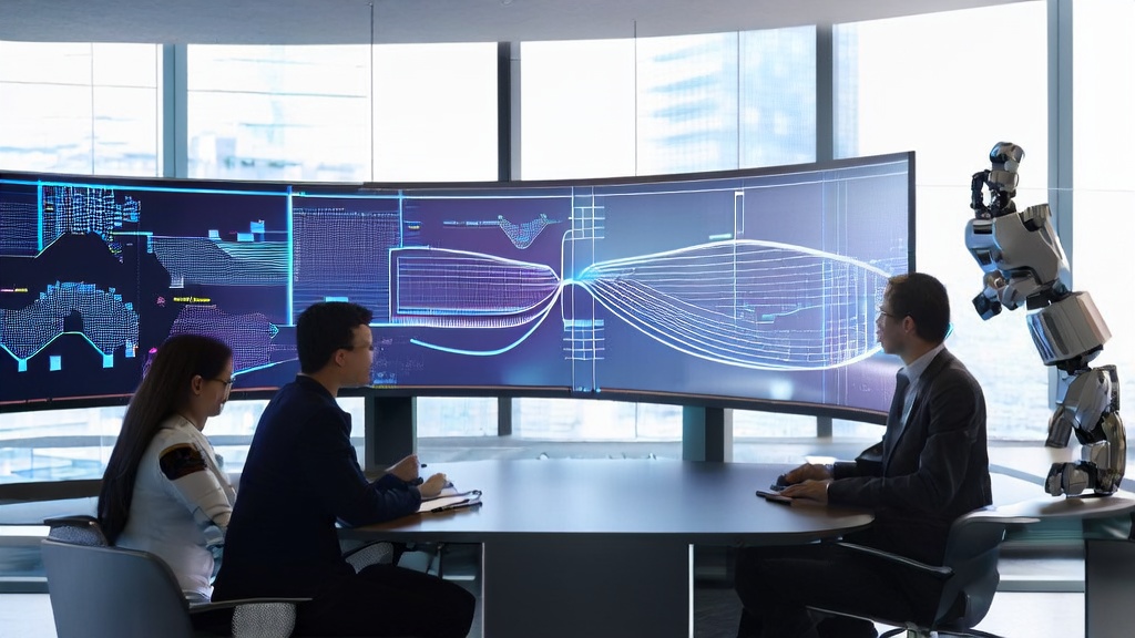 AI-based customer data cleaning and intelligence analysis taking place in a modern office, enhancing precise marketing effectiveness.