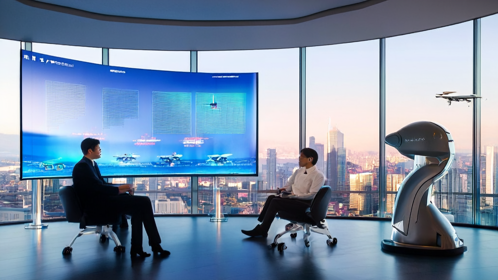 现代化办公室内的团队使用AI技术分析东南亚市场数据,AI助手提供多语言支持