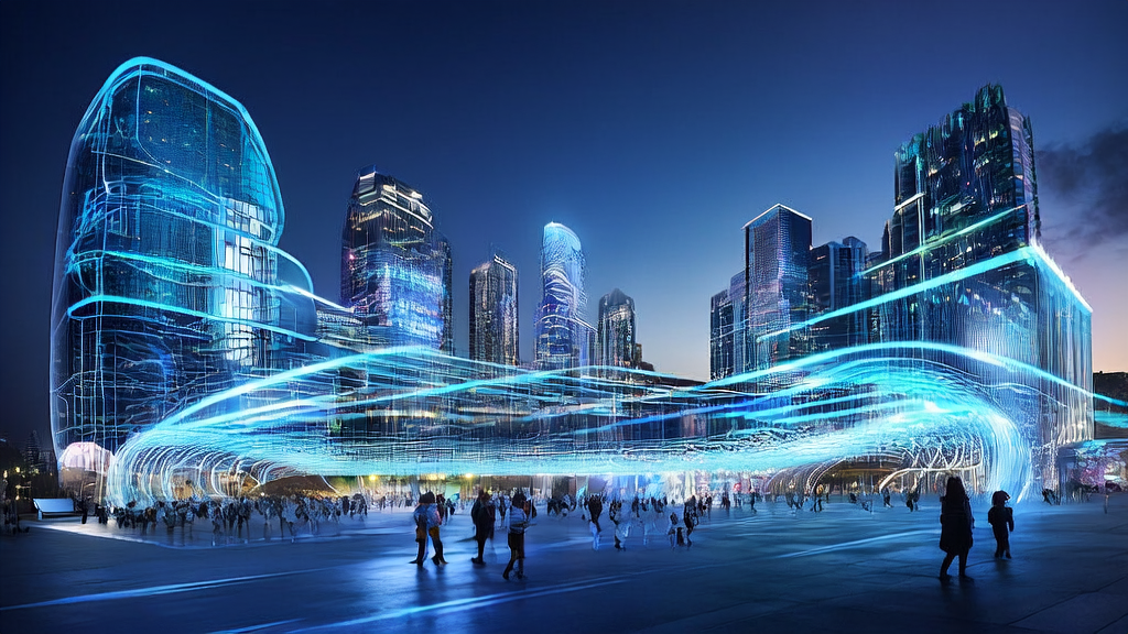 未来城市中的跨境电商广告投放监控场景，展示高通新一代AI芯片的应用