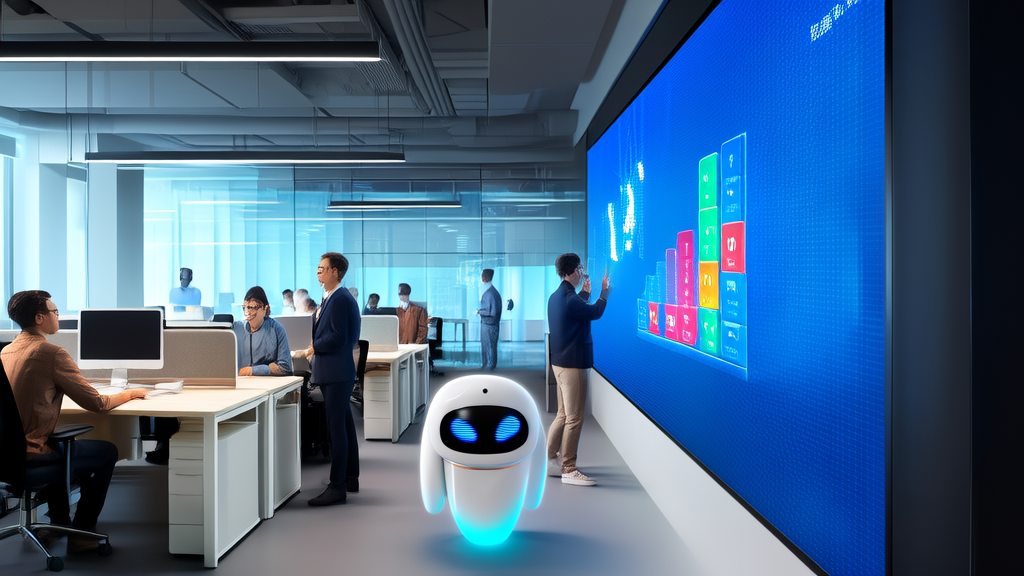 Modern office scene using Google Maps for client acquisition, assisted by the AI Agent "Zhaocai Cat" for efficient customer collection