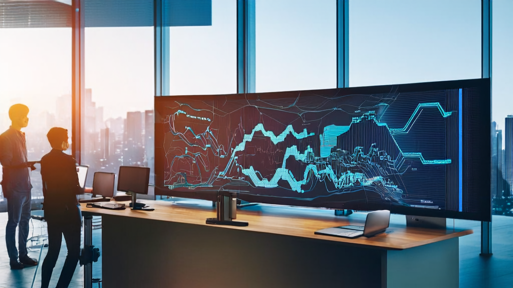Tech professionals in a modern office environment using AI technology for customer data cleansing and service optimization