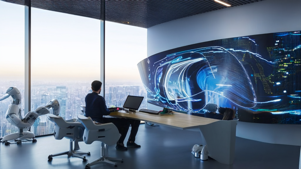 现代化办公室中程序员们使用AI算法进行客户数据清洗,提升外贸获客效率