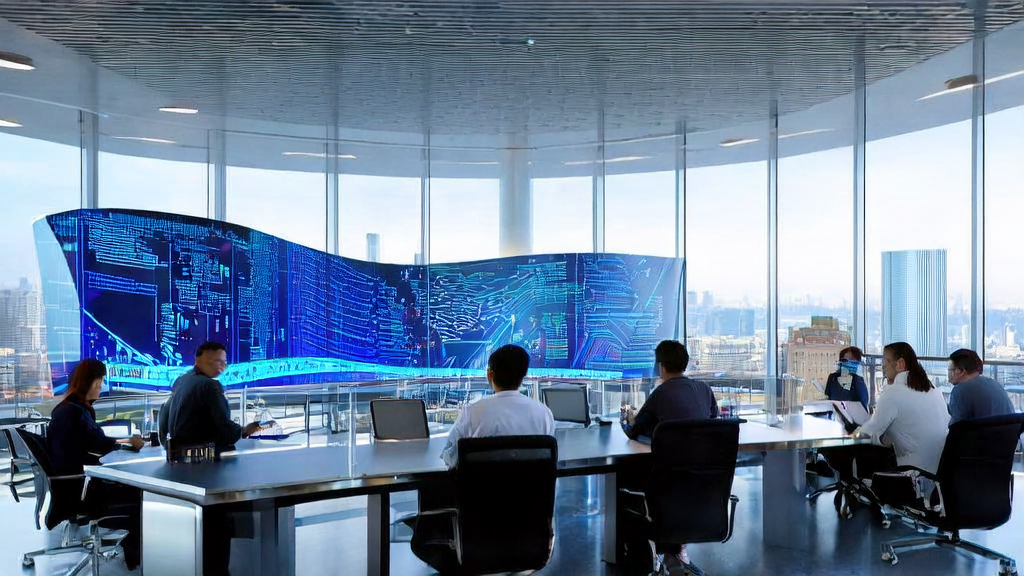 In a modern office environment, data scientists use AI algorithms for client data cleaning, with real-time data processing results displayed on large screens.