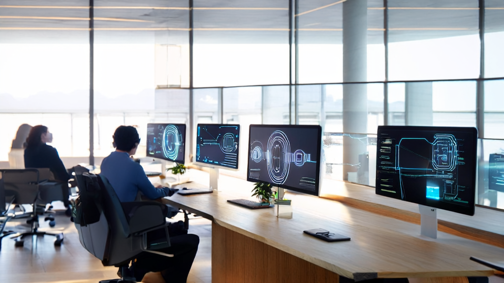 Office employees using Slack's AI features for customer data collection and analysis to enhance work efficiency and team collaboration