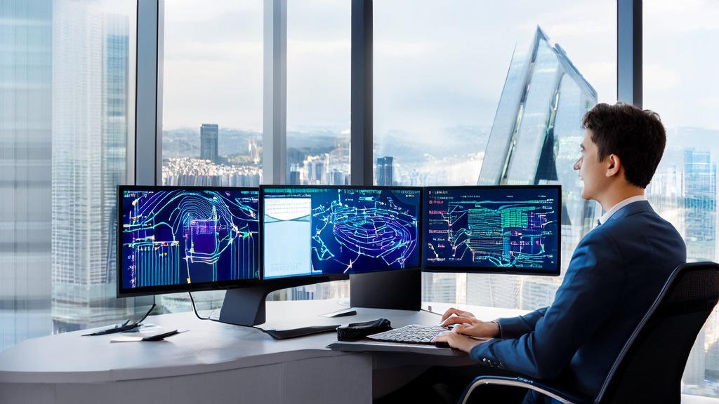 Modern office scene focusing on AI client data collection and email marketing optimization