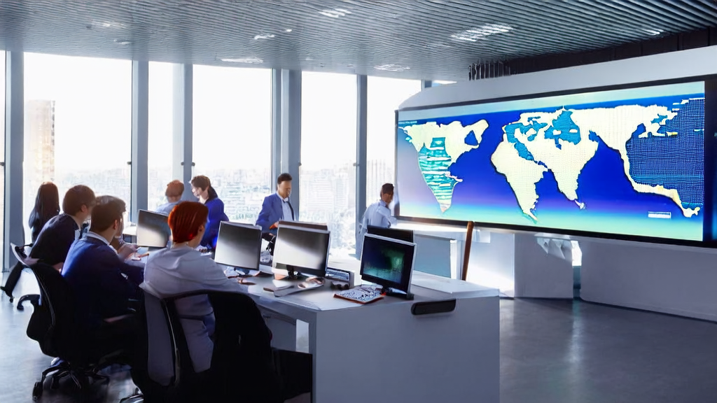 Sunlit modern office where employees are using AI technology for client data collection and email marketing