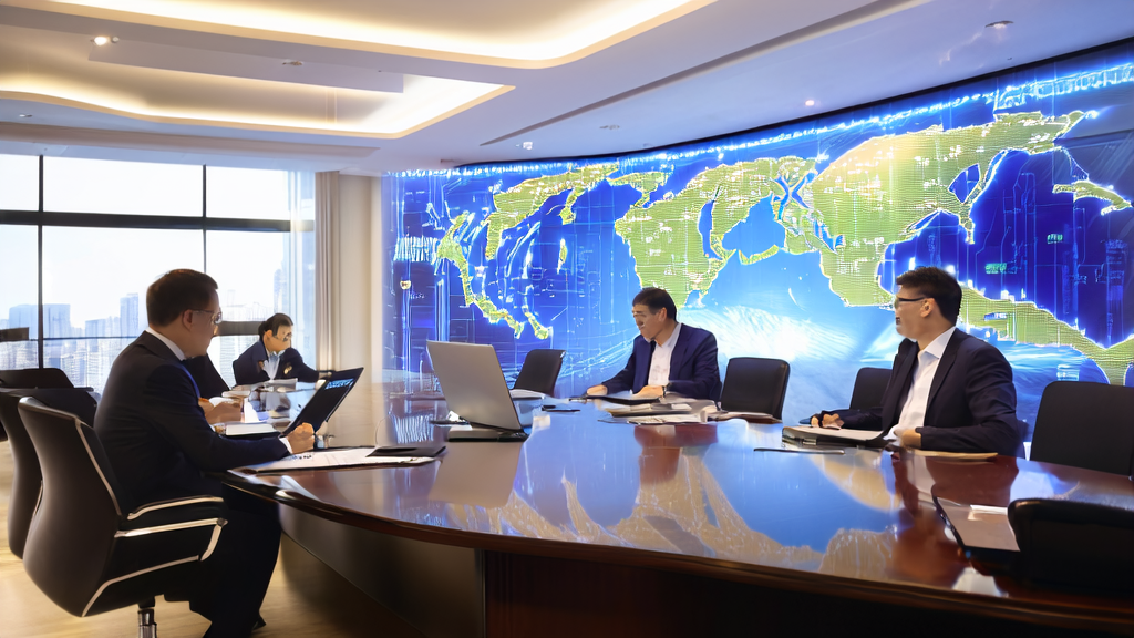 使用AI客户数据采集技术优化外贸营销策略的现代办公室场景