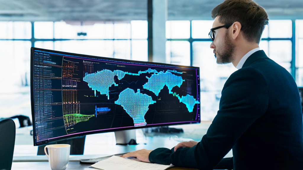 Modern office scene showcasing AI client data collection technology for marketing optimization