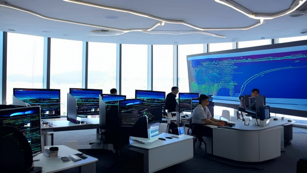 工程师们在充满阳光的办公室中操作腾讯开源轻量级混元-A13B模型，展示AI客户数据采集技术的应用