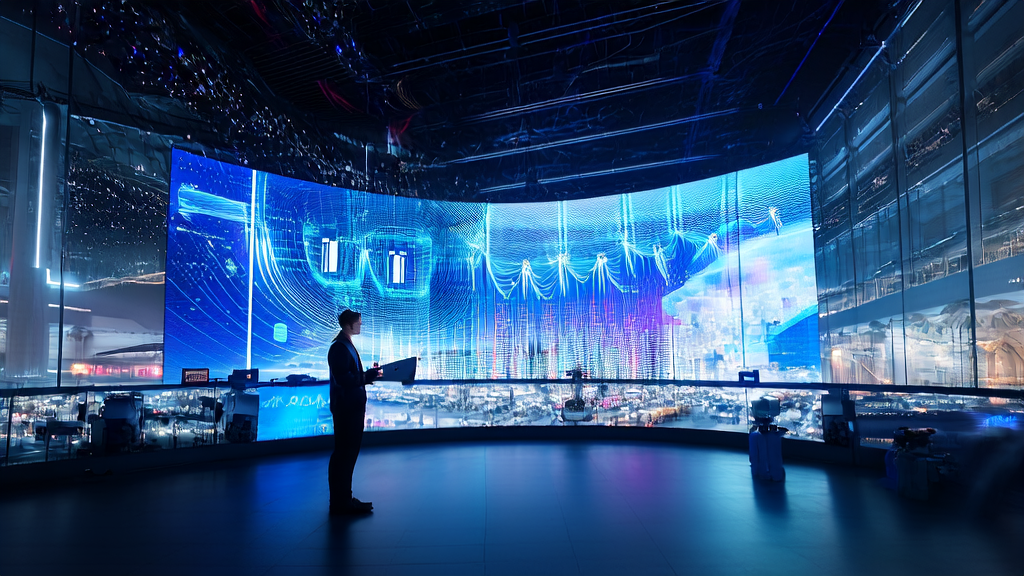 未来的城市场景，展示AI客户预测模型和精准广告投放的应用