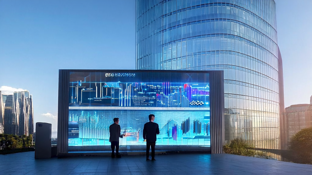 Tech company team analyzing market and customer needs using AI client prediction model