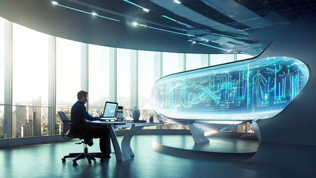 未来办公室中分析师使用AI客户预测模型进行精准客户筛选