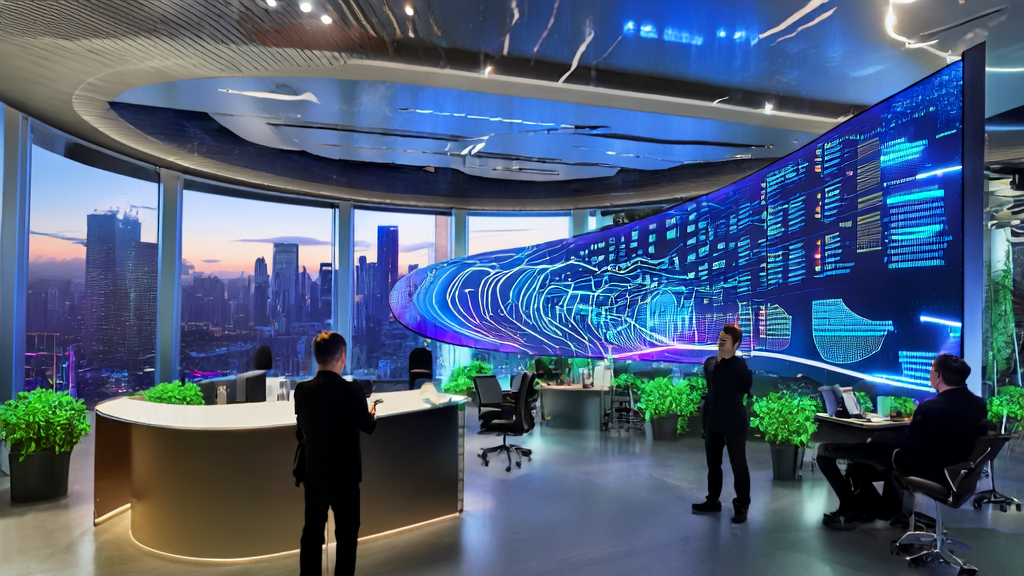 Modern office scene using AI client prediction model for precise screening of quality customers