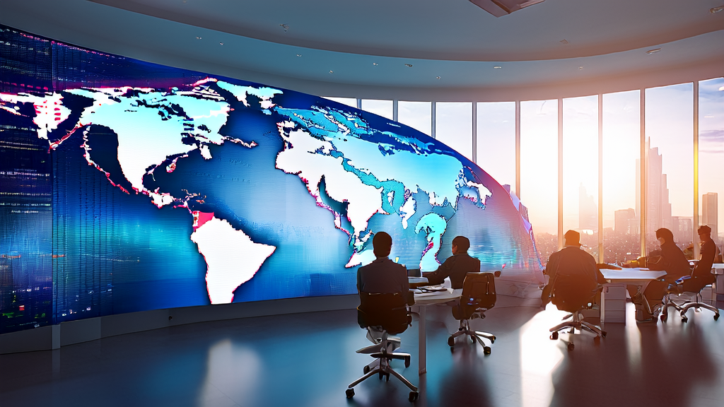 AI预测模型在外贸获客中的应用与实践：员工通过大屏幕监控全球客户互动数据