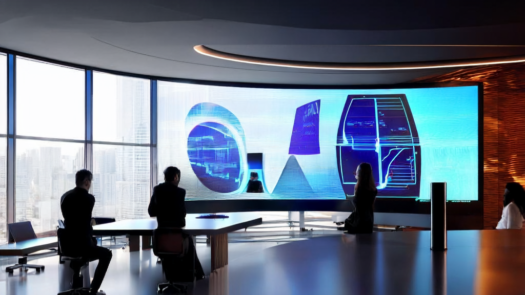 Data scientists analyzing AI client prediction model in a modern office