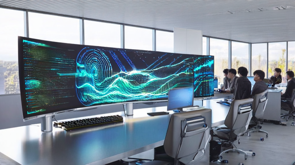 现代化办公室中程序员使用AI客户预测模型进行高效编程和数据分析