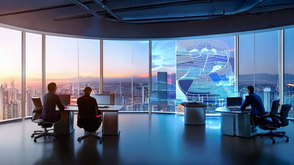 Data scientists analyzing customer data using AI prediction models in a modern office